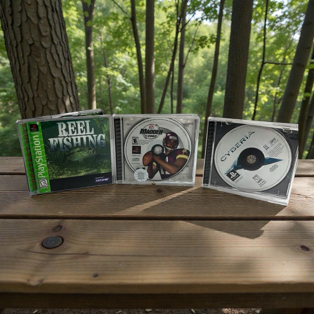 PlayStation 1 PS1 Reel Fishing Madden‎ 2002 NFL Cyberia Video Game Bundle Lot 3